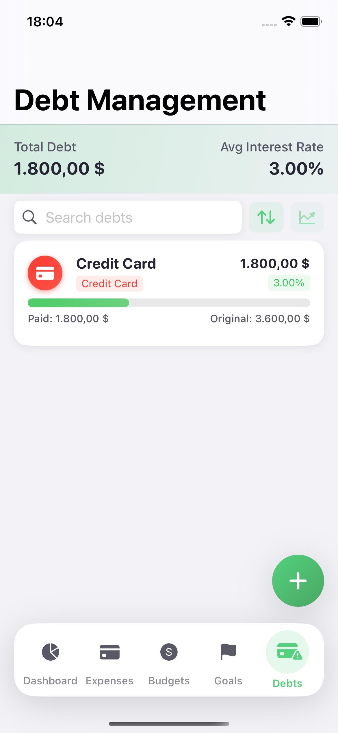 Debt payoff progress tracker with visual indicators